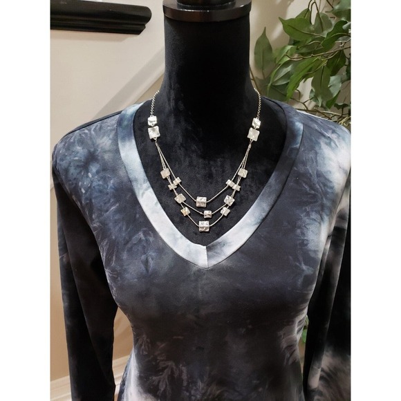 Dress Up Black & White Tie Dye Rayon V-Neck Long Sleeve Knee Length Dress Small - Picture 2 of 12